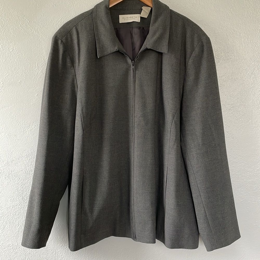 Elisabeth by Liz Clairborne Size 20 Full Zip Notched Collar Blazer Charcoal Gray